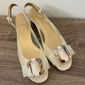 Stuart Weitzman Vintage Translucent Peep Toe Bow Slingback Sandals, Size 6.5N